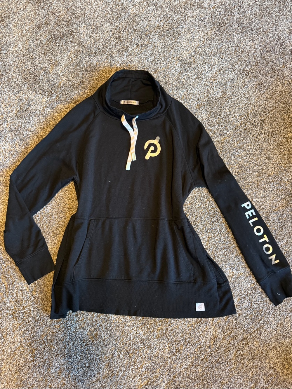 Peloton Legacy Black Hoodie with White Drawcord and Logo